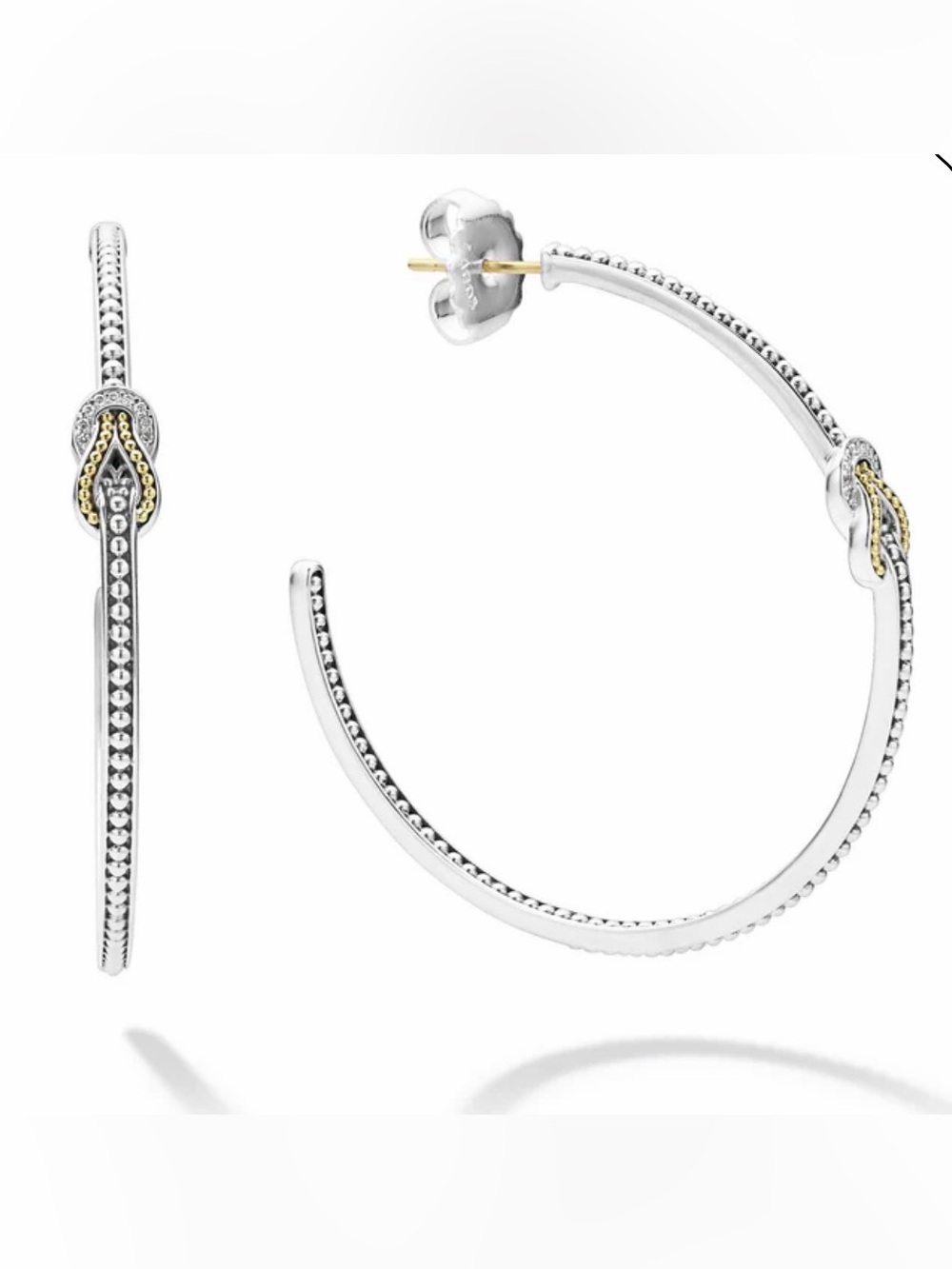 LAGOS Newport Two-Tone Knot Diamond Hoop Earrings, style 01-81938-DD.